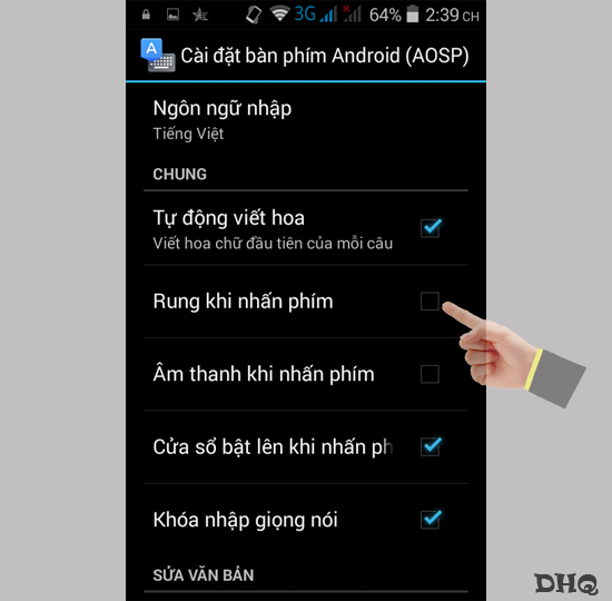 Bỏ chọn rung, âm thanh khi nhấn phím